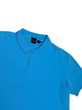 BOSS Luxury Designer Blue Golf Business Casual Polo Tee Shirt Mens 2XL